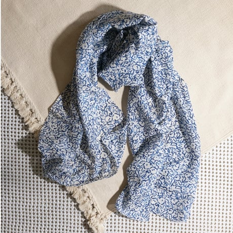 Silk Cotton  Printed Stole (Mini Nerium-Blue 55x180)