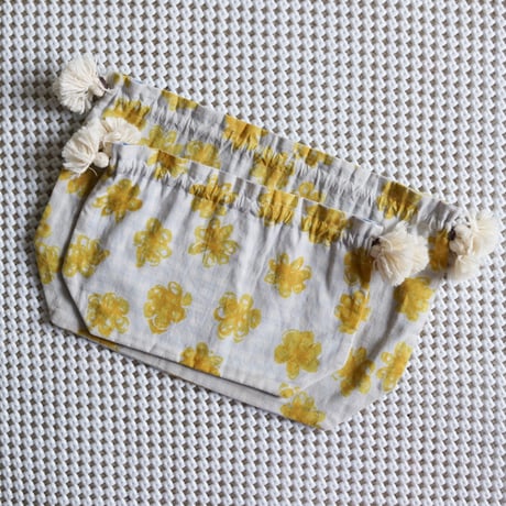 #100 Khadi Printed Drawstring Bag ( Badala-Yellow  / 2sizes)