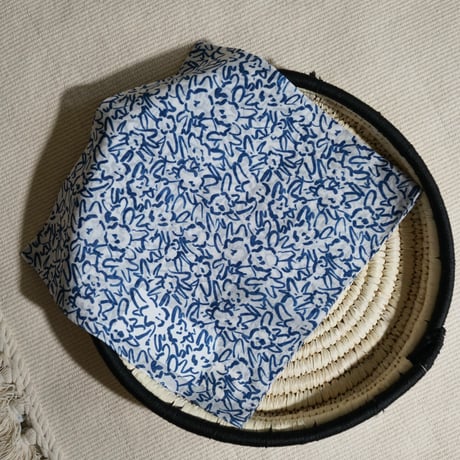 Silk Cotton Printed Bandana (Mini Nerium-Blue 53×53)