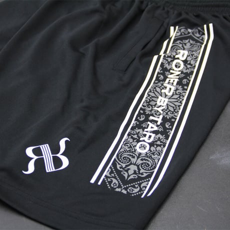 RONER SPORT dry logo "Paisley"DRY shorts　BLACK／GRAY