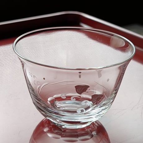 【アンティーク】 波千鳥 エッチング冷茶グラス 5客セット