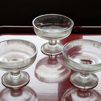 【アンティーク】 プレスガラス 脚付きデザートカップ 3点セット