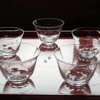 【アンティーク】 波千鳥 エッチング冷茶グラス 5客セット