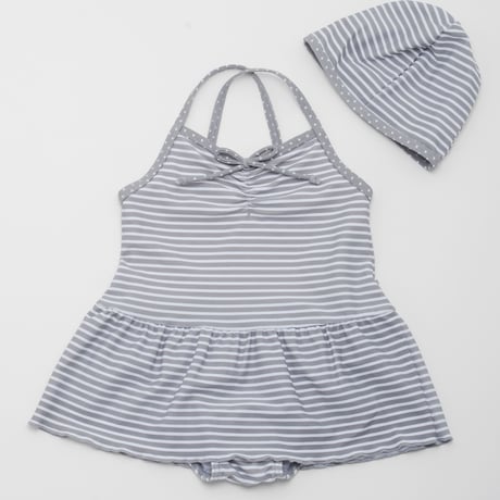 子供水着/細ボーダーワンピース/グレー/sandia