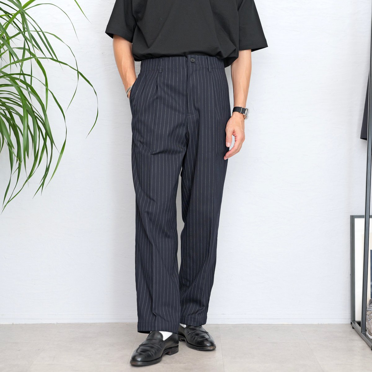 シュクル セットアップ パンツ ストライプ ブラック 大きいサイズ 21号 Futu-no-Stripe-Pants | So｜大人の「フツーの服」専門店