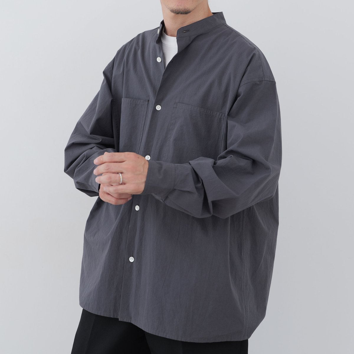 Grey Band Collar Shirts | So