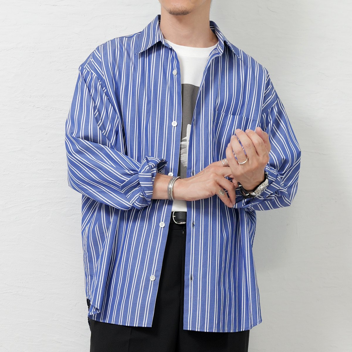 So Stripe Shrits Sサイズ 大山シュン Blue Stripe Shirt | So