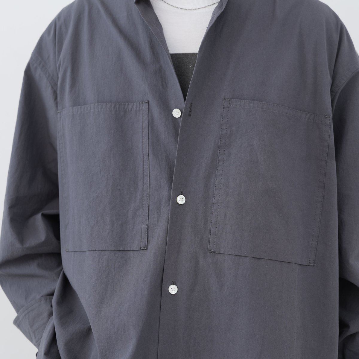 トップス marka BAND COLLAR SHIRT P.O GRAY size1 Grey Band Collar Shirts | So