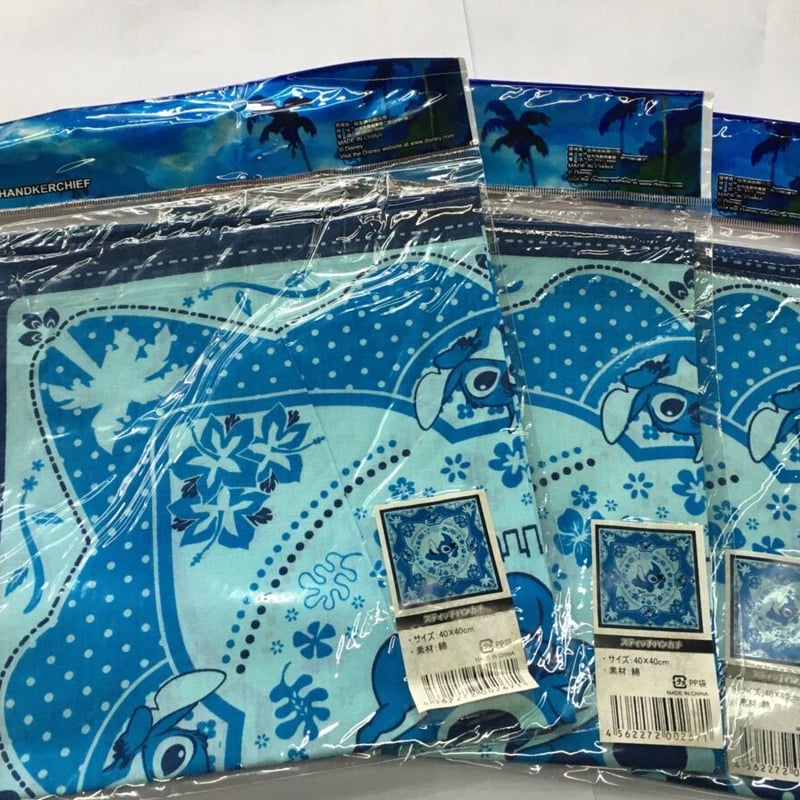 ディズニー レトロ調 スティッチハンカチ 40x40cm 12枚1