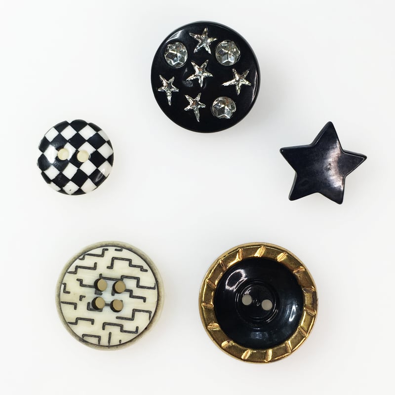 ヴィンテージボタン／5個セット／モノトーン系1 | Perch Branch Design  