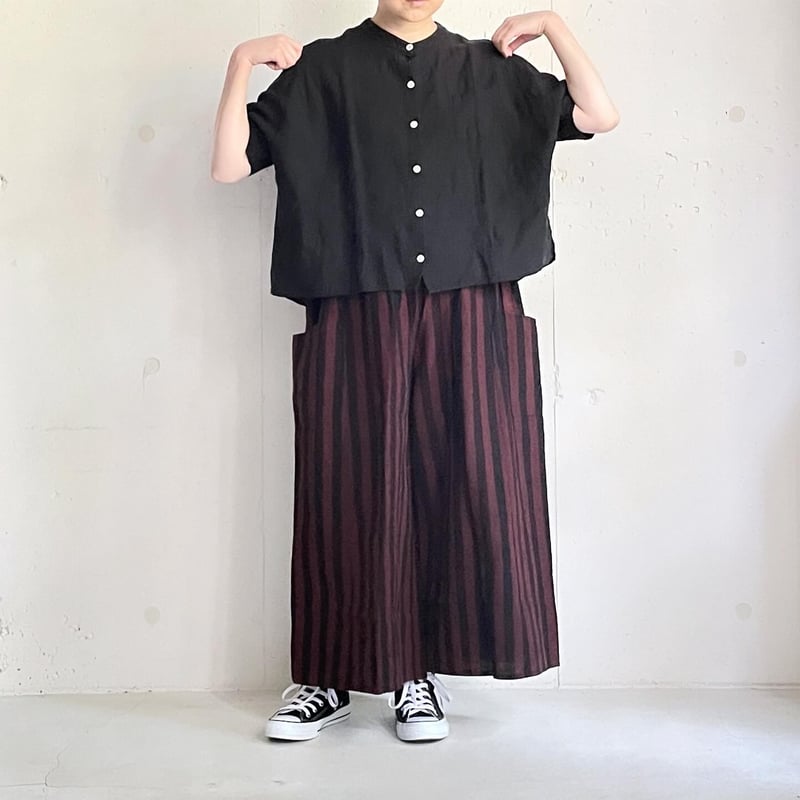 ヤンマ産業　YAMMA リネン　キュロットパンツ　黒 会津木綿キュロット(股上+10cm＆裾+5cm) YAMMA ヤンマ産業