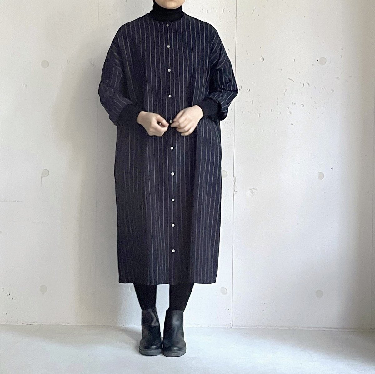 YAMMA 丸首ボタンワンピース/会津木綿/袖丈+20㎝ | zakkayaline