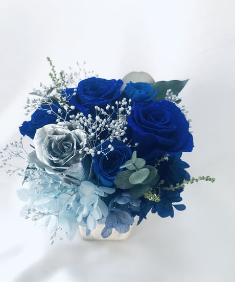 プリザーブドフラワー幸福の青い薔薇とシルバーのローズの魔法の枯れないお花【リボンラッピング付き】