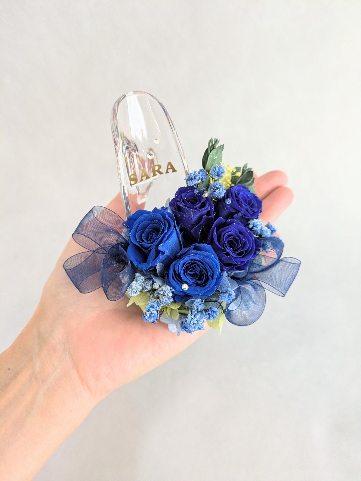 プリザーブドフラワー／ガラスの靴ミニシリーズ】青い薔薇のミニサイズ