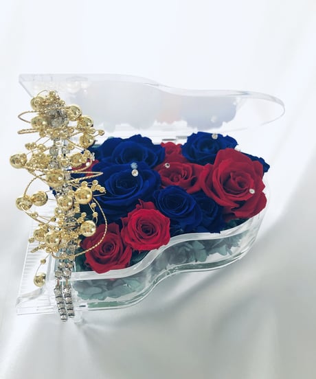 【プリザーブドフラワー／グランドピアノシリーズ】青と赤の薔薇の冷静と情熱の音色