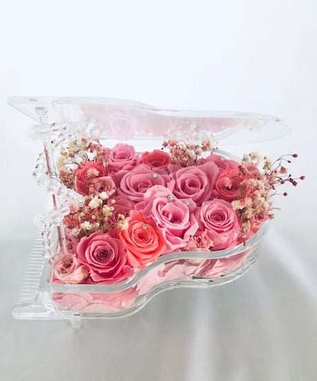 【プリザーブドフラワー／グランドピアノシリーズ】優しいエレガントなピンクの薔薇の愛
