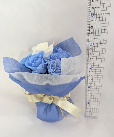 プリザーブドフラワ／空色に染まったブルーローズと白い薔薇の10輪花束／コンパクトサイズ