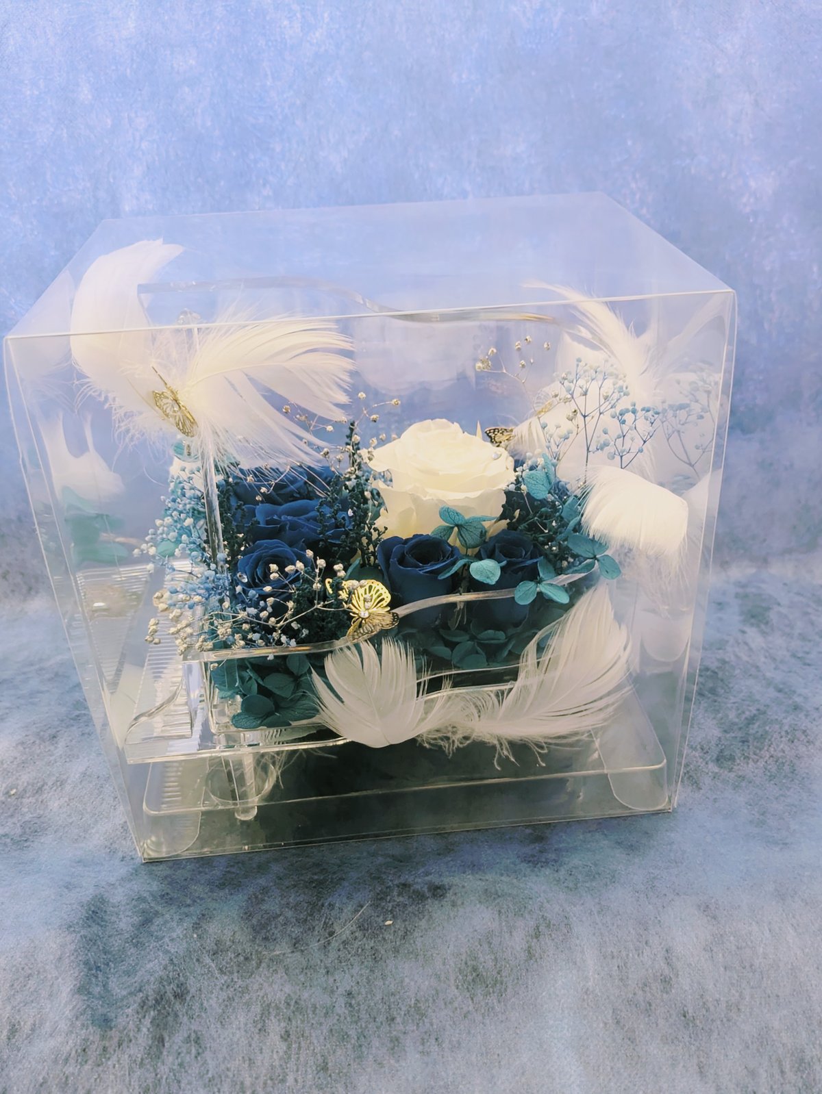 プリザーブドフラワー／グランドピアノシリーズ／ブルーローズと白薔薇