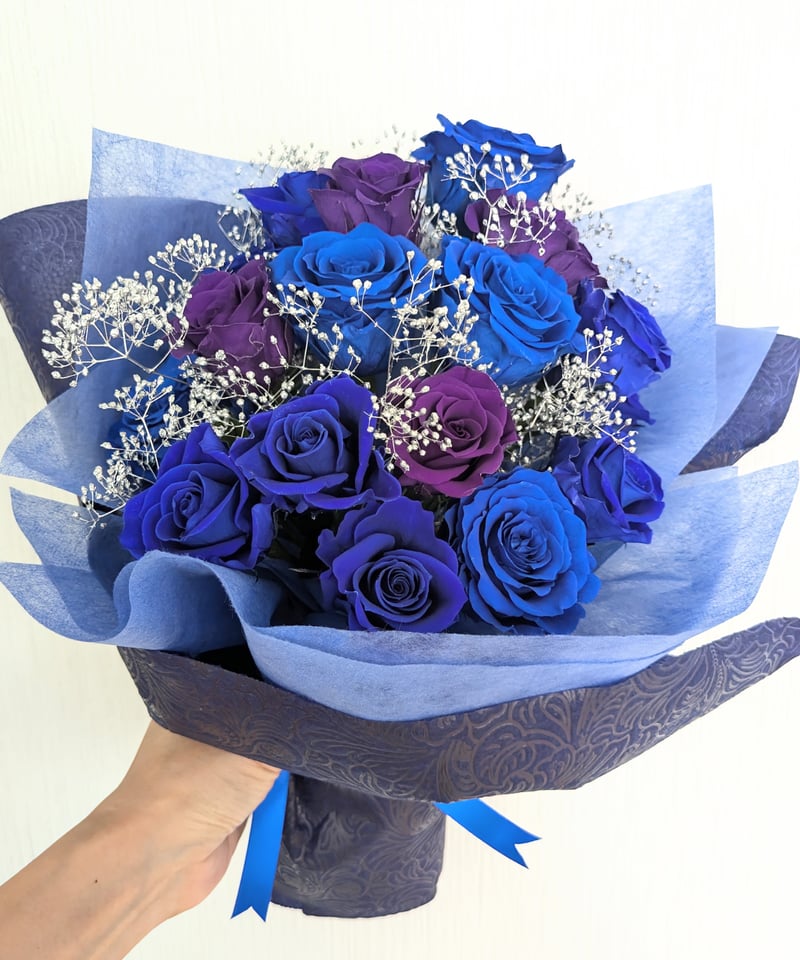青い薔薇 様@ KC & Swippy Premium プリザーブドフラワー青い薔薇11本とブルーかすみ草の花束／奇跡．神の