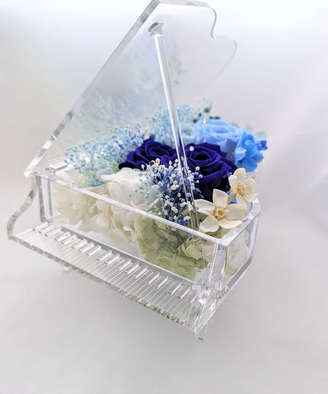 【プリザーブドフラワー／グランドピアノシリーズ】青い薔薇の奇跡とブルーROSEの流れるような美しい音色