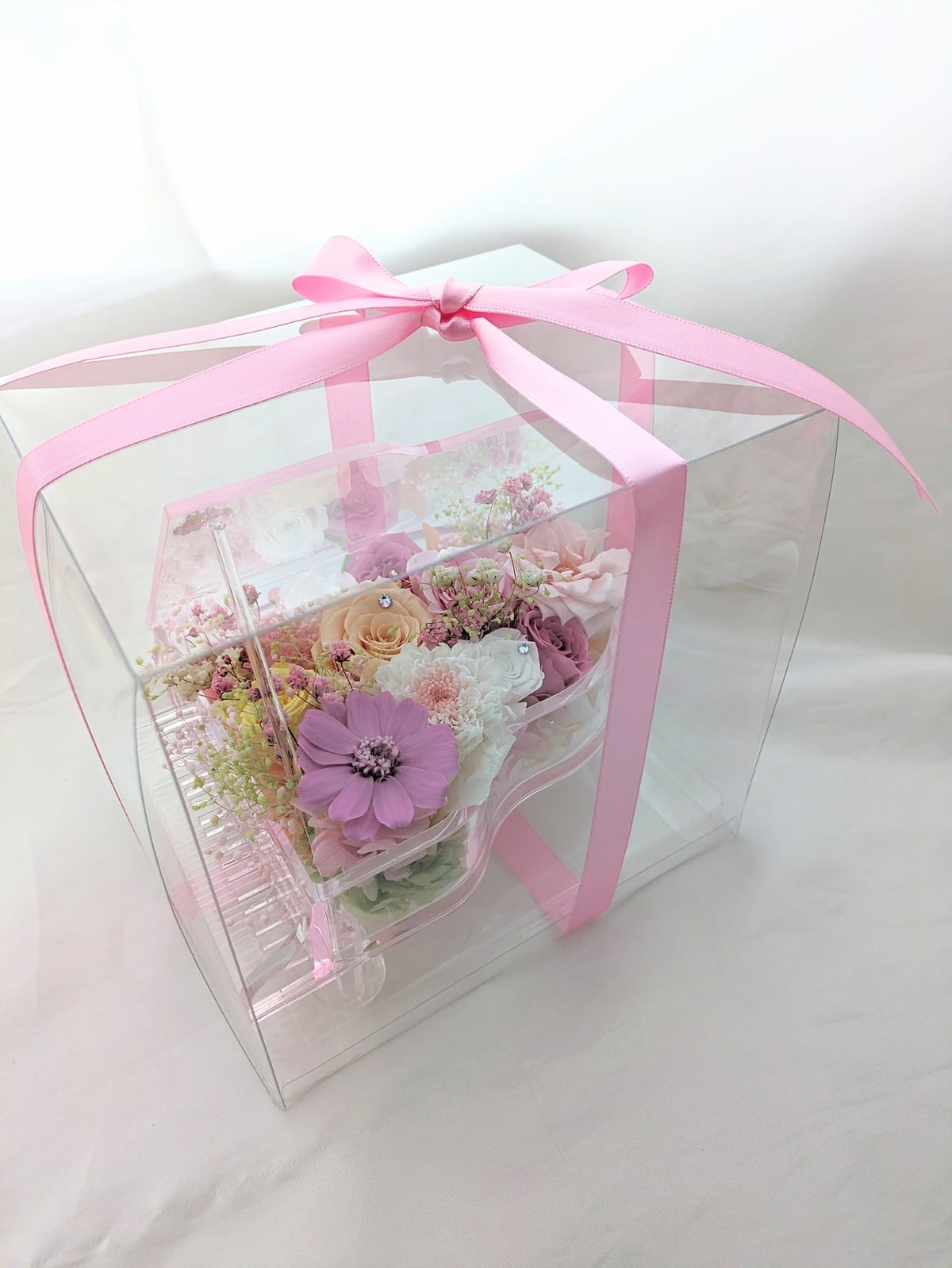 プリザーブドフラワー／グランドピアノシリーズ】薔薇とジニアと小花の