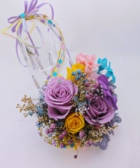 【プリザーブドフラワー／ガラスの靴／塔の上のパープルドレスのプリンセスの魔法の靴／フラワーケースリボンラッピング付き】
