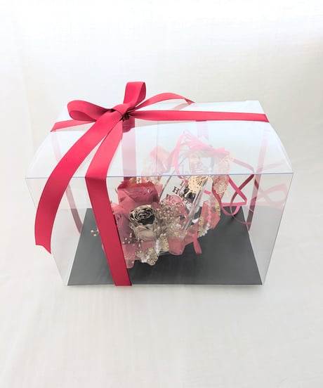 【プリザーブドフラワー／ガラスの靴ミニシリーズ】赤い薔薇と金の薔薇と蝶々