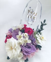 プリザーブドフラワーガラスの靴アレンジ/パープルローズと小花フラワーケースリボンラッピング付き