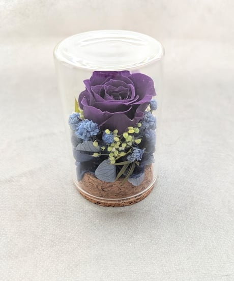 プリザーブドフラワー／紫のミニ薔薇と小花のミニガラスボトルギフト