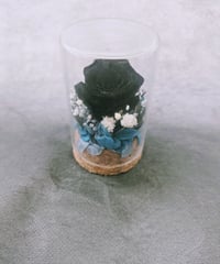 プリザーブドフラワー／黒薔薇の魔法発動中シリーズ／黒ミニ薔薇と小花のミニガラスボトルギフト