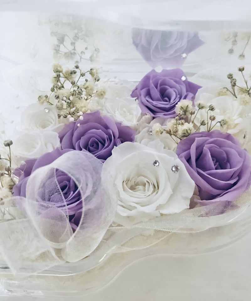 プリザーブドフラワーアレンジメント 紫と白のバラ 花のギフト 花清