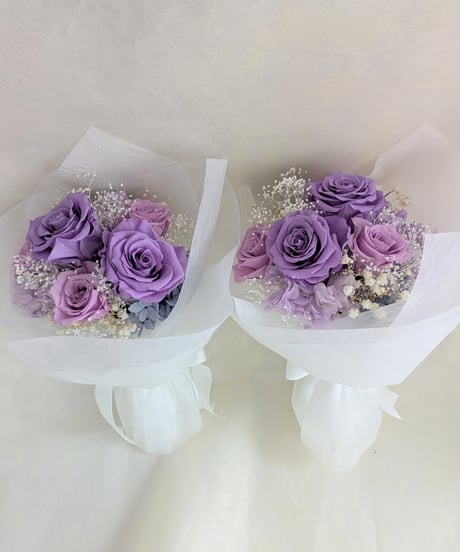 プリザーブドフラワー/ライラックローズと紫陽花の花束/花束ラッピングでお届け