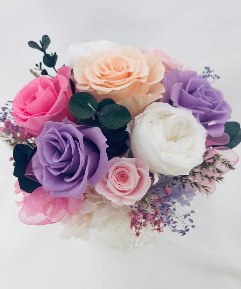 ローズアレンジ/プリザーブドフラワー（フラワーケースリボン