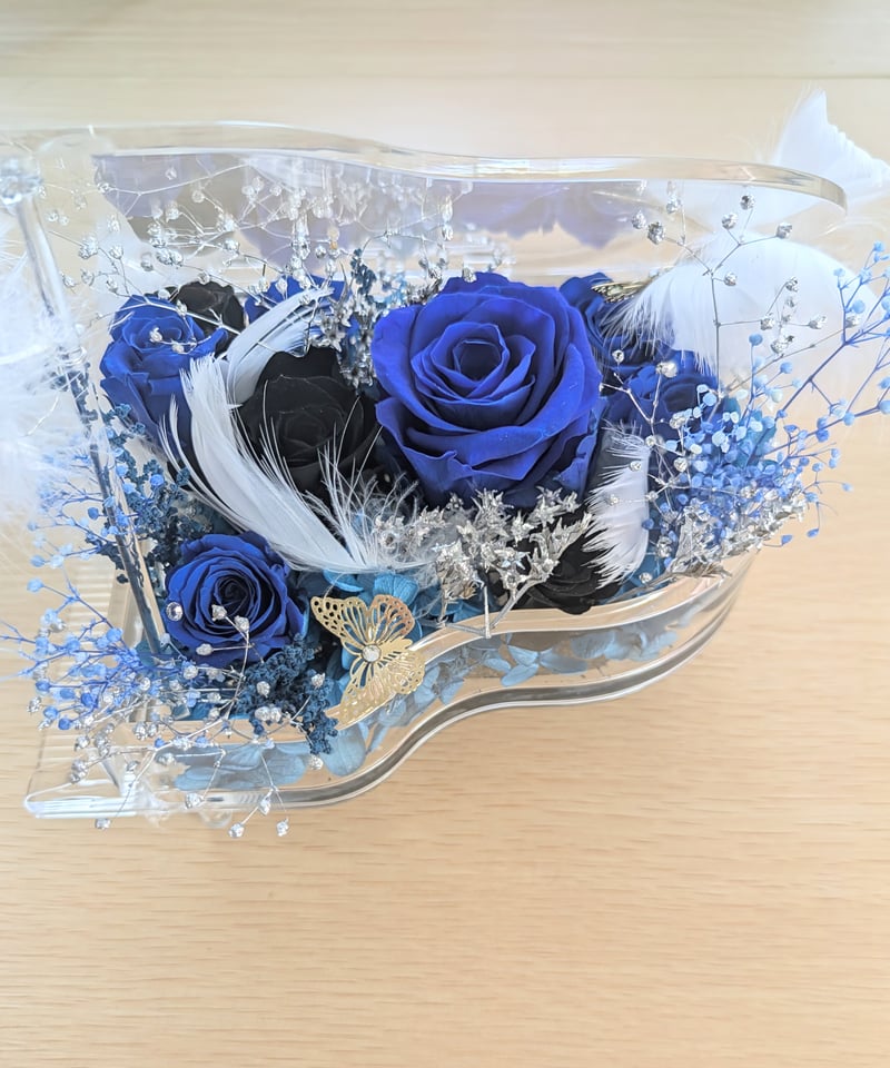 アクア薔薇カボション♡シャラシャラフラワー×ブルークリア大ぶりドロップピアス♡ アクア薔薇カボション♡シャラシャラフラワー×ブルークリア大ぶり