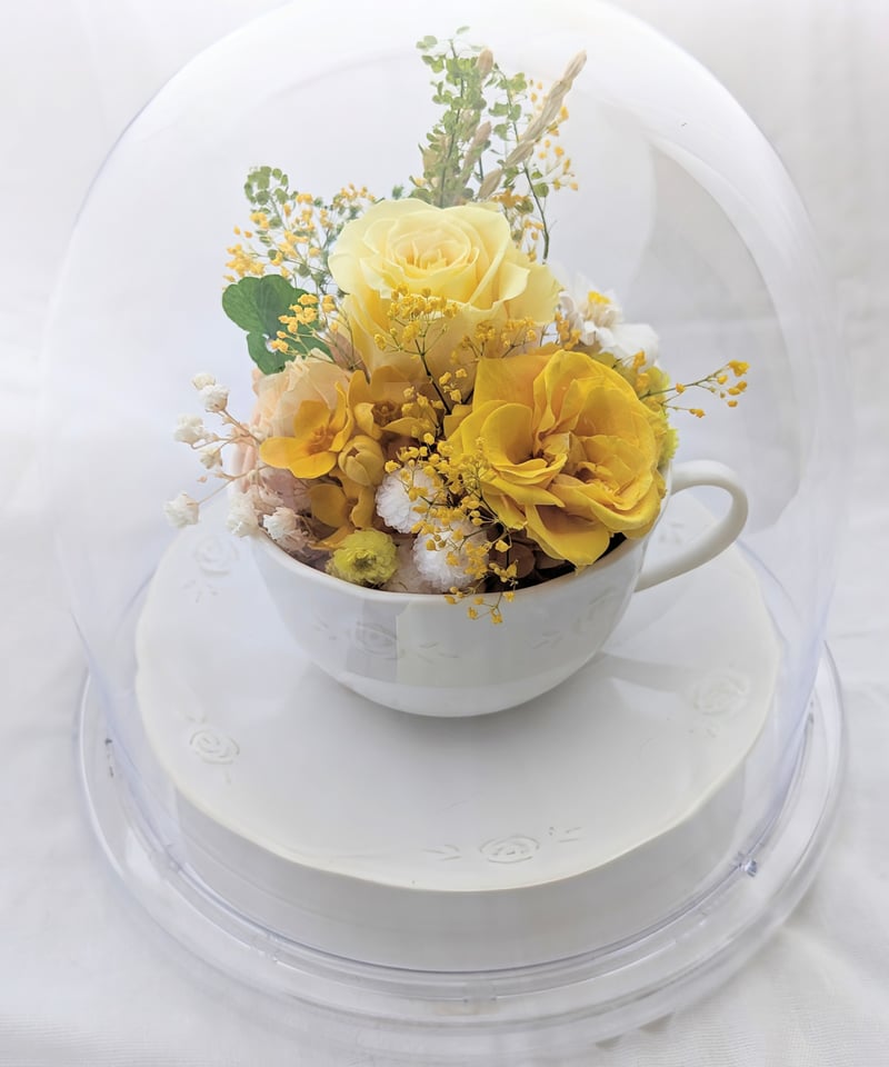 プリザーブドフラワー／カフェタイムのティーカップアレンジ／ラウンド