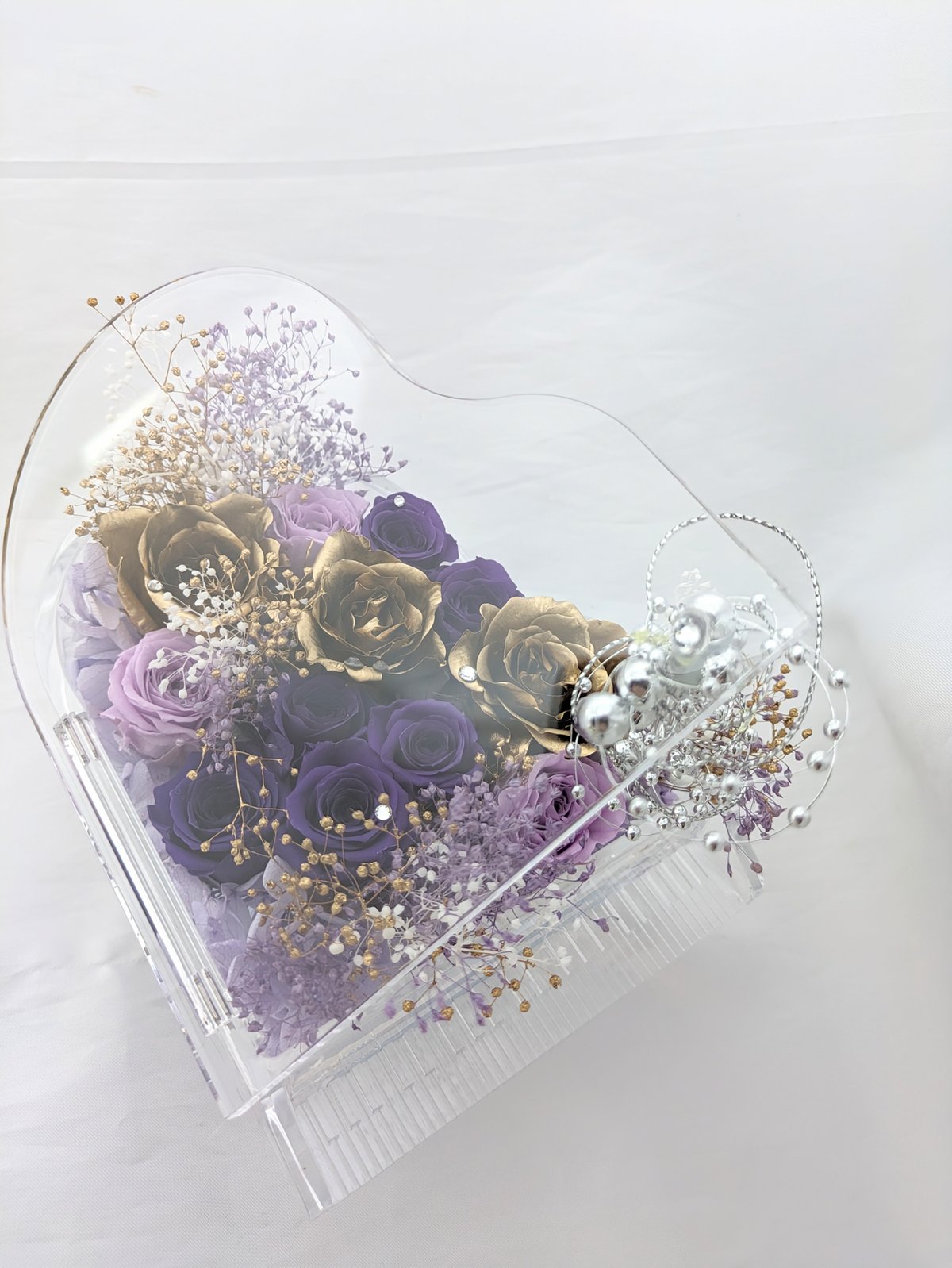 紫のバラ プリザーブドフラワー真鍮アレンジメント　ギフトケース入り 紫のバラ プリザーブドフラワー真鍮アレンジメント ギフトケース入り