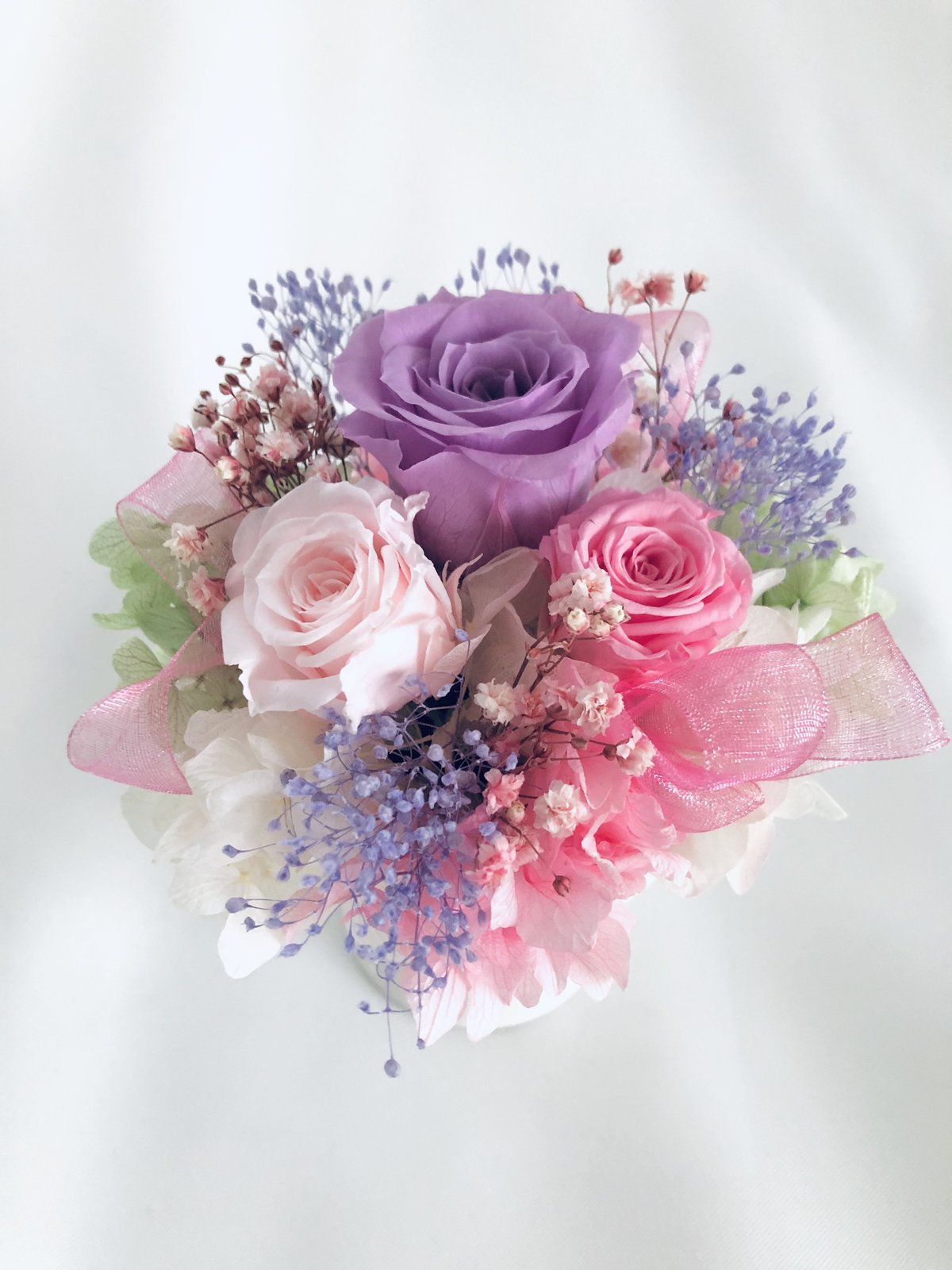 プリザーブドフラワーの髪飾り♥️ピンクパープル パープルローズプリンセスセット／プリザーブドフラワーギフト3種類