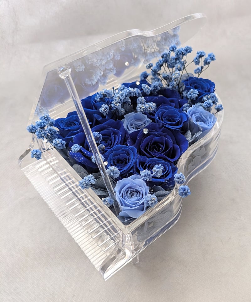 青い薔薇ギフトセット／プリザーブドフラワー3種類(花束スタンド