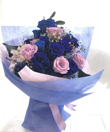 プリザーブドフラワー/青い薔薇とライラックローズの花束