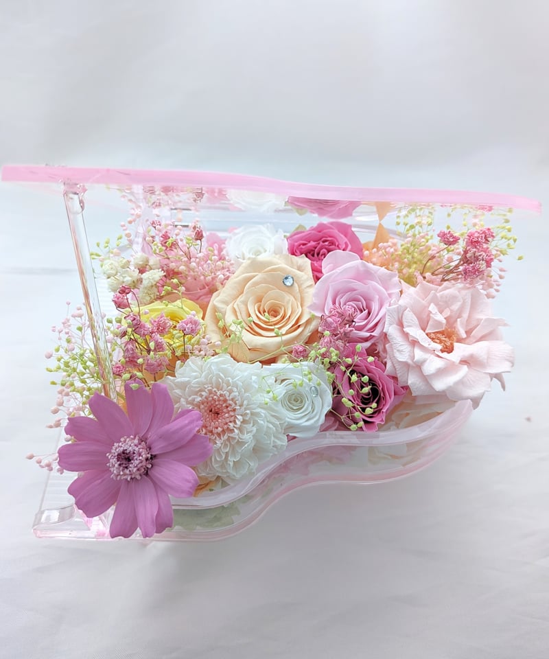 プリザーブドフラワー／グランドピアノシリーズ】薔薇とジニアと小花の