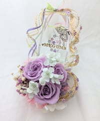 【プリザーブドフラワー／ガラスの靴／パープルドレスのプリンセスの魔法の靴／フラワーケースリボンラッピング付き】