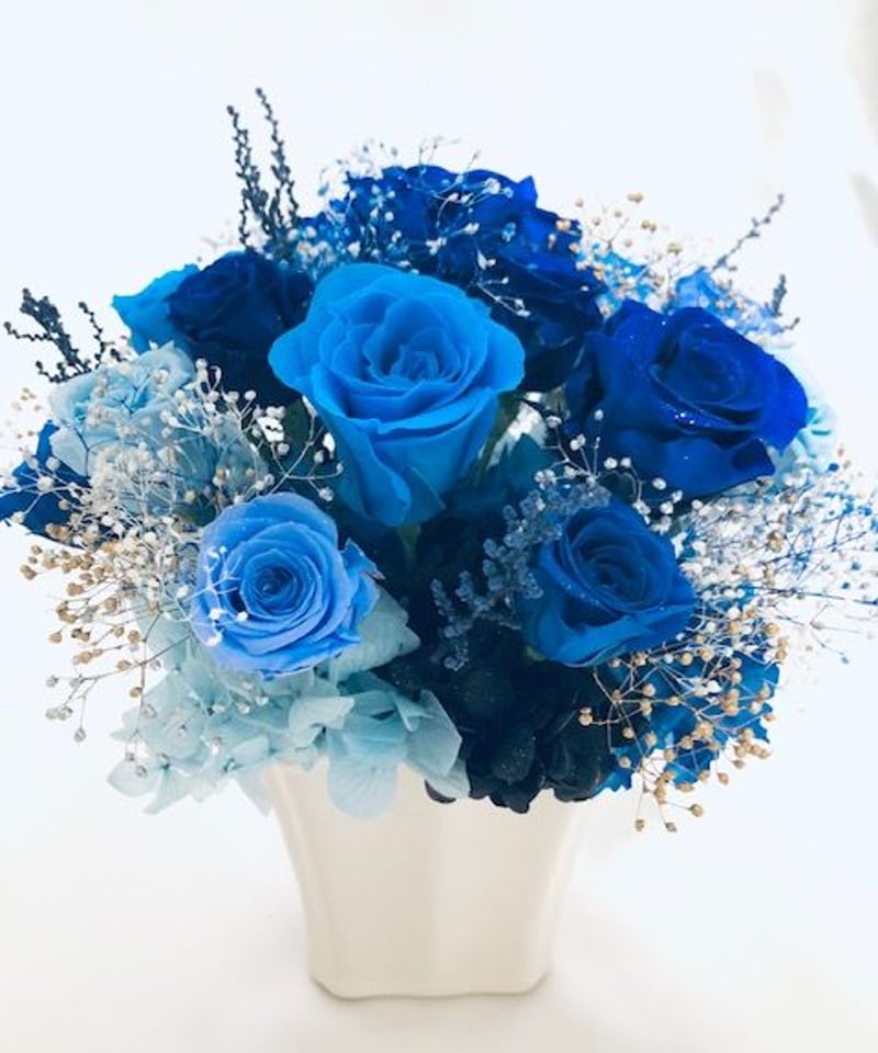 プリザーブドフラワー／星空に染まった青い薔薇の神秘と奇跡／ 陶器