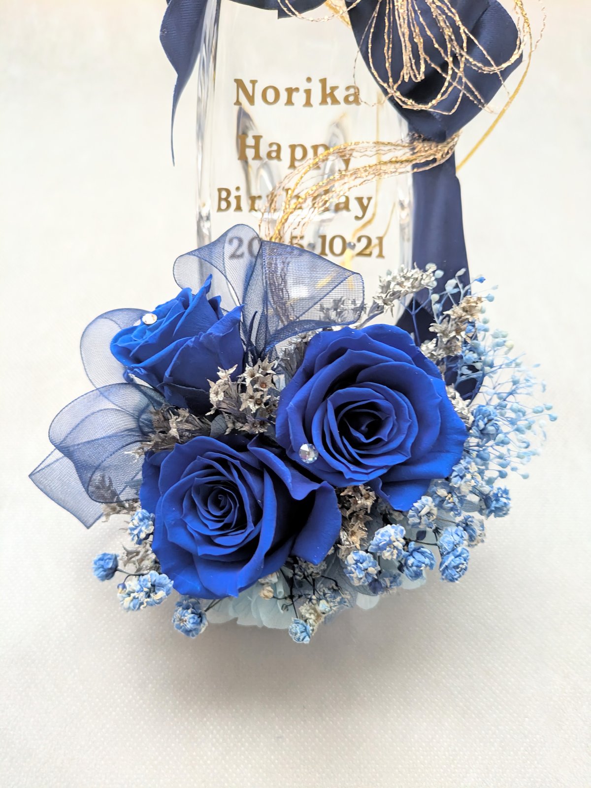 プリザーブドフラワーガラスの靴ギフト／黒薔薇とゴールドローズのリボンの魔法の靴 プリザーブドフラワー／ガラスの靴シリーズ黒薔薇とゴールドローズ／黒