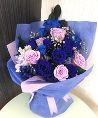 プリザーブドフラワー/青い薔薇とライラックローズの花束