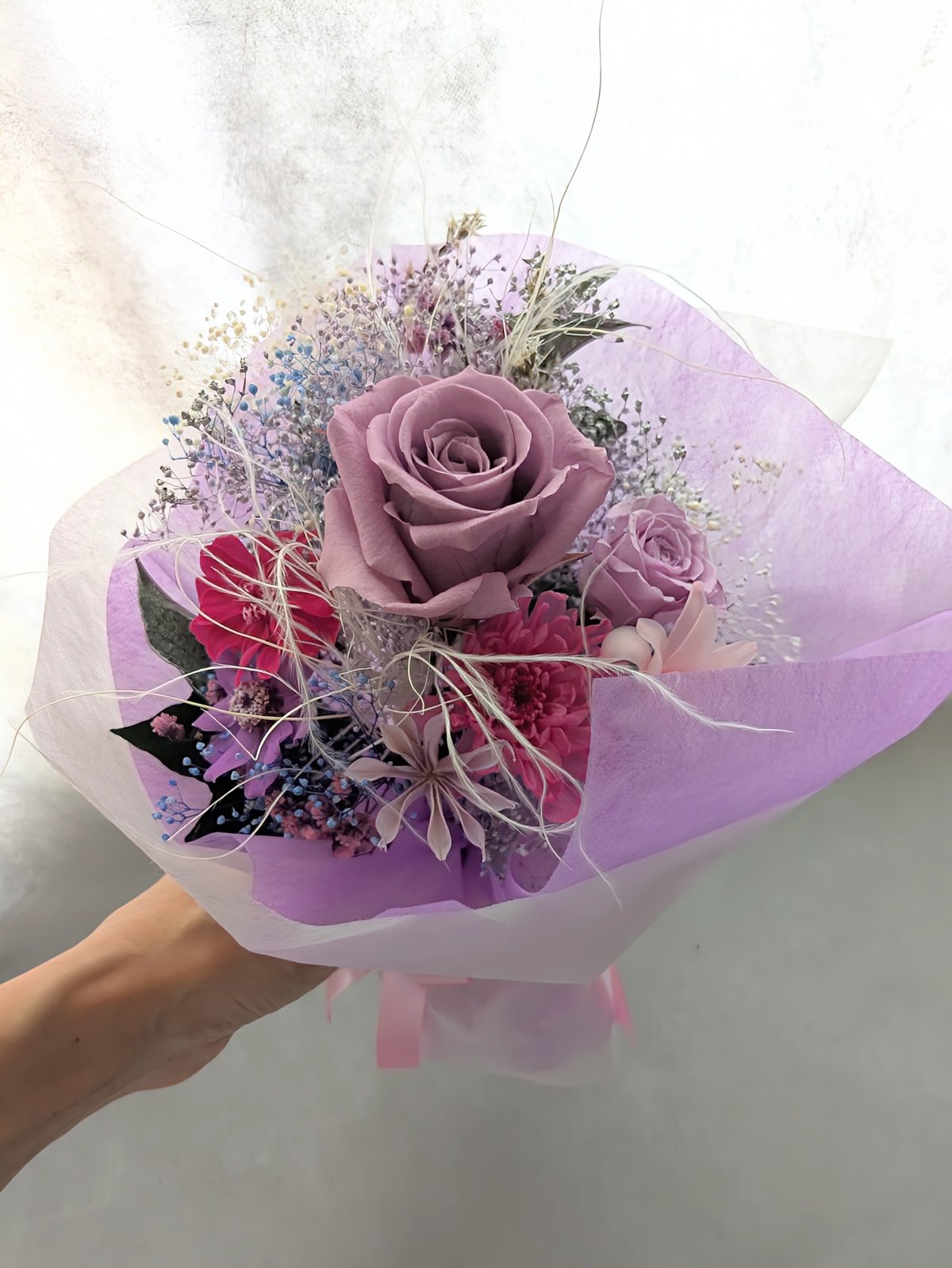 プリザーブドフラワー/パープルローズと小花のふんわり花束 | 世都華 プリザーブドフラワー/パープルローズと小花のふんわり花束 | 世都華