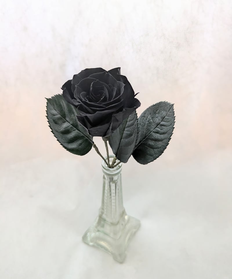 プリザーブドフラワー／黒い薔薇の一輪花束ラッピング】 黒薔薇の魔法