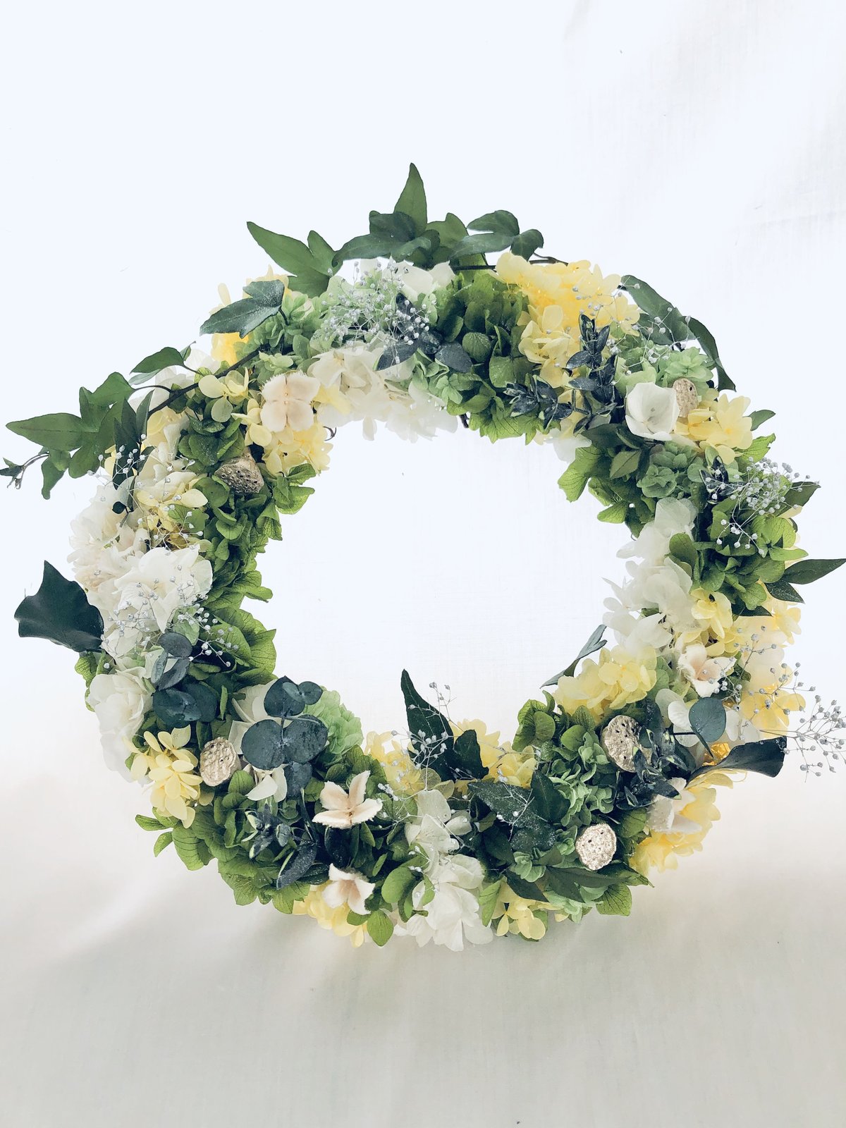 dico＆紫陽花とピンク系小花リース＆グリーンと白系小花リース2個セット dico＆紫陽花とピンク系小花リース＆グリーンと白系小花リース2