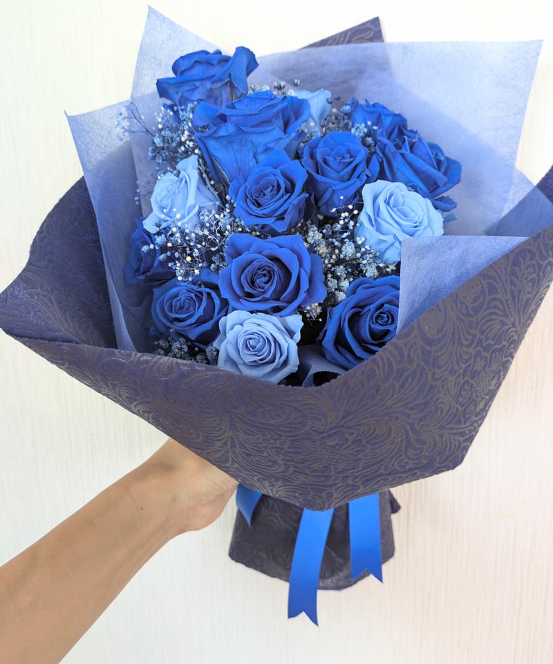プリザーブドフラワー／青い薔薇と水色の薔薇18本花束／奇跡の祝福花束