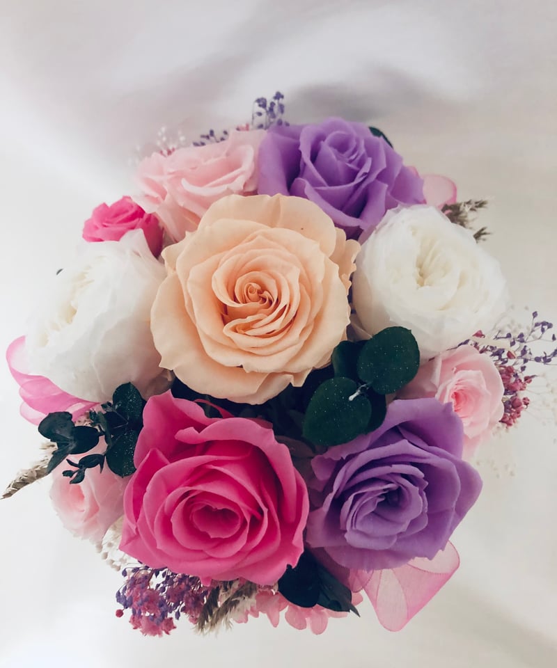 ローズアレンジ/プリザーブドフラワー（フラワーケースリボン