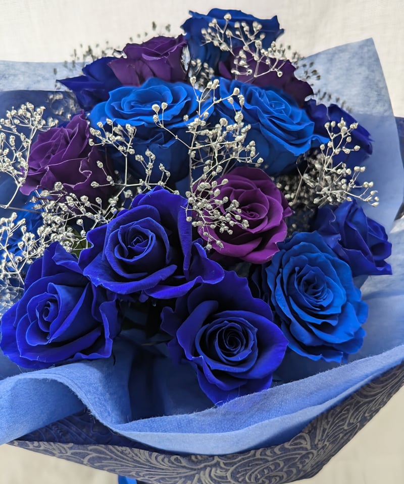 プリザーブドフラワー／青い薔薇と紫の薔薇／美しい奇跡の祝福花束